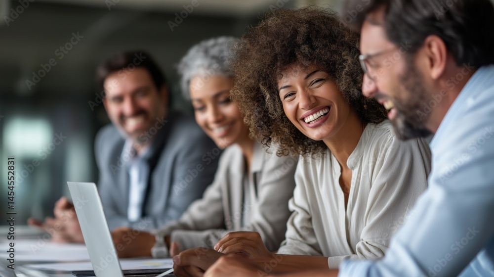 Aufkleber a group of four diverse business professionals enjoys a light moment in a modern office. they share 
