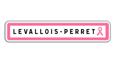 Panneau de sortie de Levallois-Perret, Hauts-de-Seine, Île-de-France avec Ruban Octobre Rose