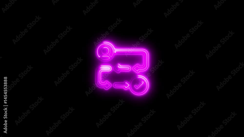 Poster glowing neon diagram of workflow process with a black background