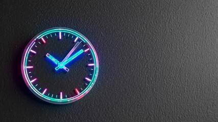Neon wall clock in classroom, back to school concept. Copy space for text background - Powered by Adobe