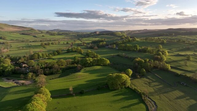 Aerial View of Grassington and Linton in the Yorkshire Dales at Sunset
