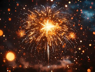 Fototapeta premium Dazzling fireworks explosion illuminating the night sky