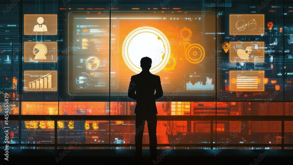 Poster futuristic concept of data analysis and technology with human silhouette and digital world map visua