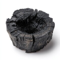 Charred Wood Bowl Rustic Black Textured Hollowed Out Tree Stump Ideal for Home Decor or Crafts