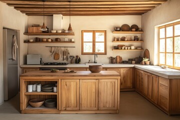 Fototapeta premium Rustic kitchen interior design style on white background on transparent background