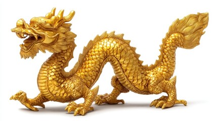 Majestic Golden Dragon Statue Asian Mythological Creature Chinese Art Decorative Ornament