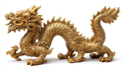 Fototapeta premium Majestic Golden Dragon Statue Asian Culture Decor Figurine Mythical Creature