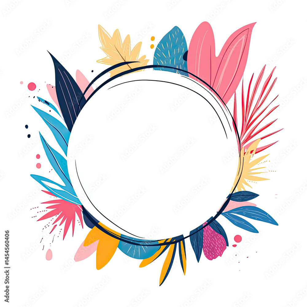 Aufkleber vibrant floral arrangement surrounding a central circular frame with empty space featuring multicolo