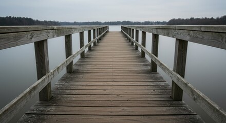 Wooden pier extending into calm water