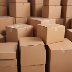 Fototapeta premium Close-up shot of several empty brown cardboard boxes , detail, white background
