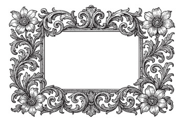 Vintage Baroque Victorian frame border flower engraving woodcut illustration
