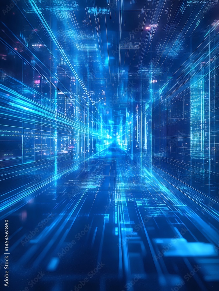 Aufkleber 輝く青色のデジタル通路 3Dグラフィック抽象的な未来的なデザインの背景