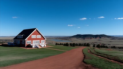 Fototapeta premium Red Ranch House with Scenic Vista, and Colorado Landscape.
