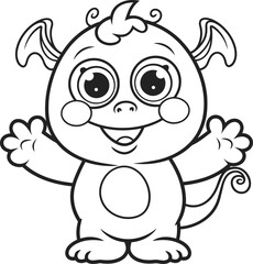 Obraz premium Cute Cartoon Monster: A charming cartoon monster illustration, ready to capture hearts. The adorable creature with big eyes and a friendly smile.