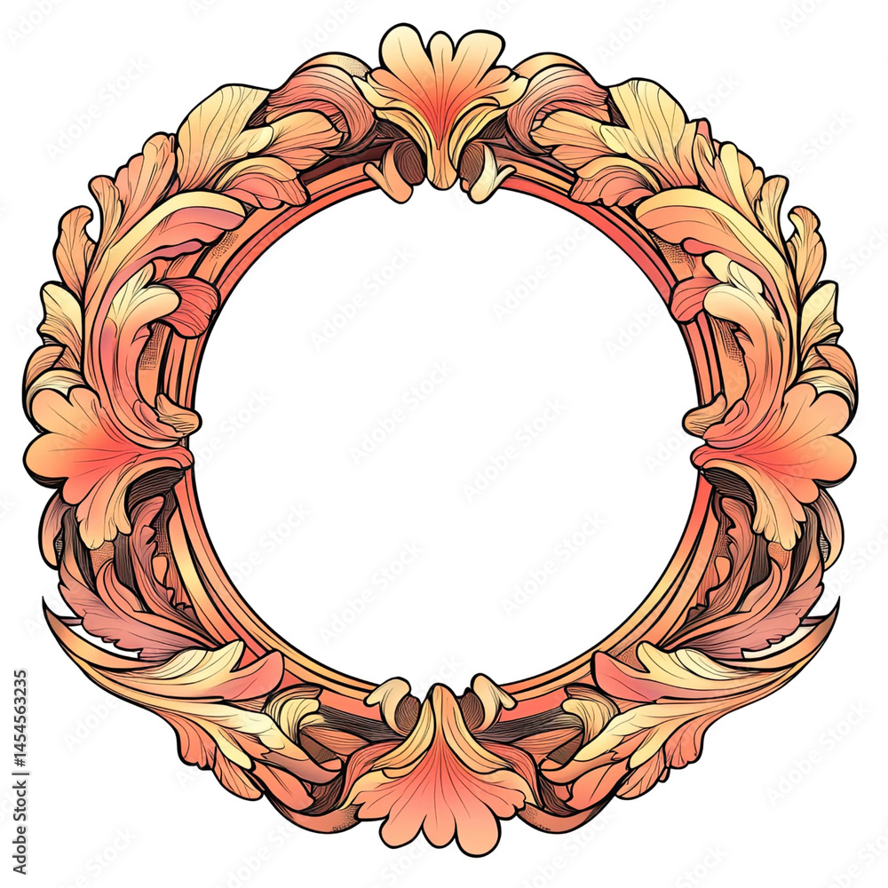 Poster ornate circular floral design with a transparent background in shades of orange and yellow. the desi