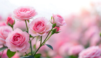 Obraz premium Close-up of Delicate Pink Rosebuds in Full Bloom