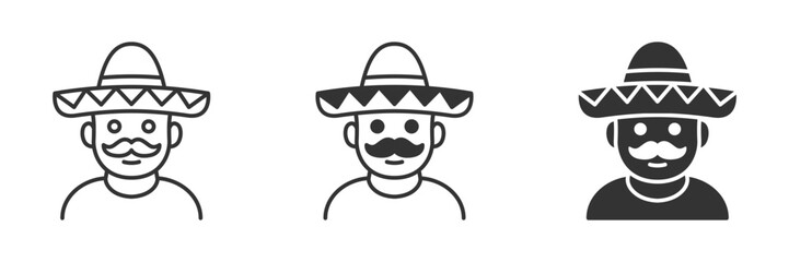 Vector icon of Mexican man in sombrero and mustache.