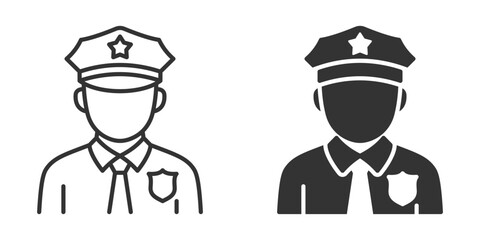 Vector icon of police officer in uniform with badge.
