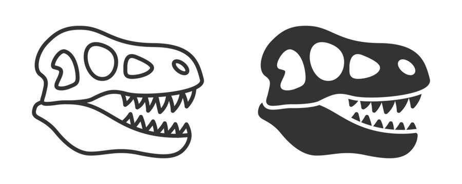 Dinosaur skull vector icon in black and outline versions.