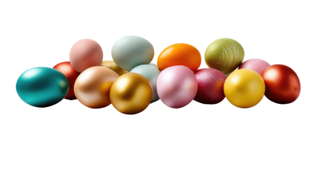 Festive Easter Eggs: An array of vibrant, decorated eggs in pastel shades, perfect for a seasonal celebration, embodying the joy and renewal associated with spring.