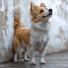Adorable dog looking upwards