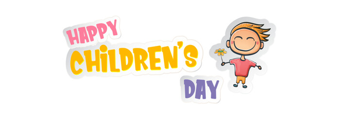 1 JUNE World childrens day background with little funny cute girl isolated on white background. Vector happy world childrens day poster concept and wide banner with funny cartoon smiling child