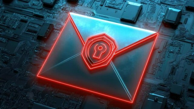 Futuristic Envelope Design with Lock Symbol on Circuit Board Background for Digital Security Concept