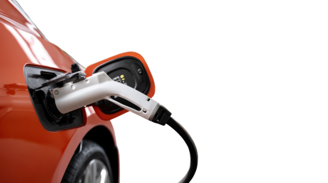 Electric Car Charging: An electric vehicle is plugged in, capturing the essence of sustainable mobility. Modern design combined with eco-conscious transportation