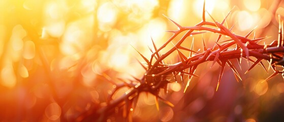 Cross with a crown of thorns glowing warmth