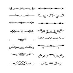 Obraz premium Title: Dividers doodle set. Wedding decorative elements. Hand drawn vector illustration isolated on white background. Text dividers doodle set. Wedding decorative elements.
