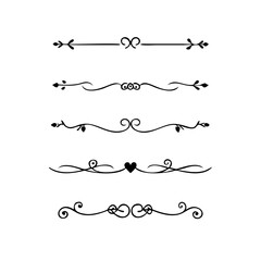 Title: Dividers doodle set. Wedding decorative elements. Hand drawn vector illustration isolated on white background. Text dividers doodle set. Wedding decorative elements.

