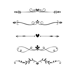 Title: Dividers doodle set. Wedding decorative elements. Hand drawn vector illustration isolated on white background. Text dividers doodle set. Wedding decorative elements.

