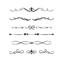 Title: Dividers doodle set. Wedding decorative elements. Hand drawn vector illustration isolated on white background. Text dividers doodle set. Wedding decorative elements.

