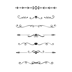 Fototapeta premium Title: Dividers doodle set. Wedding decorative elements. Hand drawn vector illustration isolated on white background. Text dividers doodle set. Wedding decorative elements.