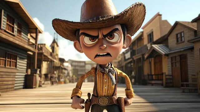 3D Cowboy Hat Child in Western Animation Cartoon Scene