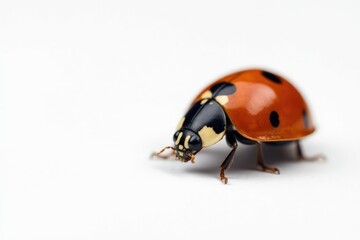 Fototapeta premium Close-up of a single ladybug on white background, ladybug, red
