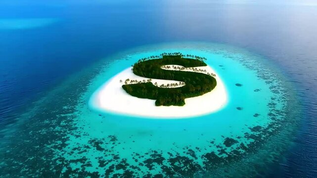 Aerial View of Tropical Island in the Shape of Dollar Sign Representing Offshore Finance