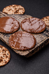 Matzah with chocolate paste for the Jewish holiday of passover