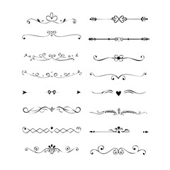 Obraz premium Dividers doodle set. Wedding decorative elements. Hand drawn vector illustration isolated on white background. Text dividers doodle set. Wedding decorative elements. 