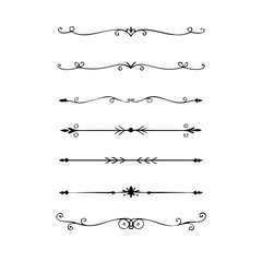 Obraz premium Dividers doodle set. Wedding decorative elements. Hand drawn vector illustration isolated on white background. Text dividers doodle set. Wedding decorative elements. 
