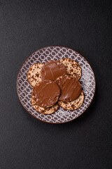 Matzah with chocolate paste for the Jewish holiday of passover