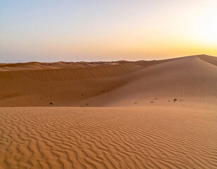 Vast sand dunes of the Saudi Arabian desert at sunset evoke serene natural beauty.
