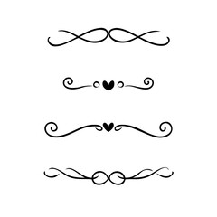 Dividers doodle set. Wedding decorative elements. Hand drawn vector illustration isolated on white background. Text dividers doodle set. Wedding decorative elements. 