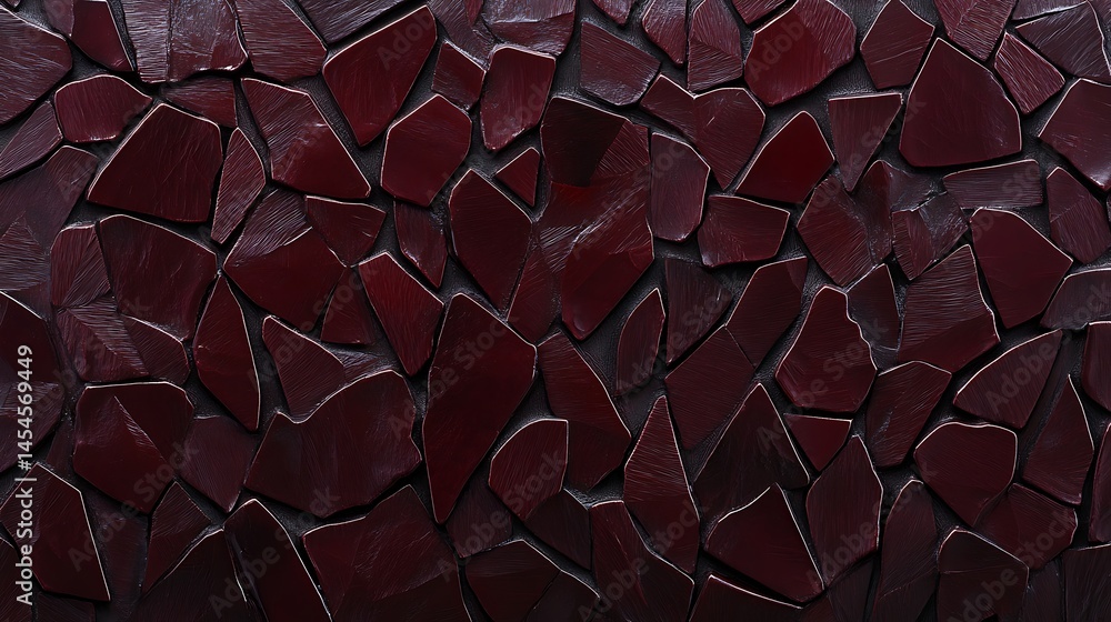 Poster abstract arrangement of dark red shattered tiles creating a textured surface for artistic background