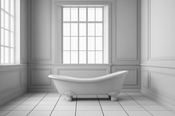Bathtub in bright room interior on white background on transparent background
