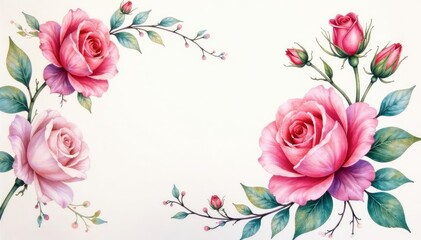 Delicate watercolor roses, swirling vines, soft pastel hues, flower pattern, art, vine