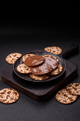 Matzah with chocolate paste for the Jewish holiday of passover