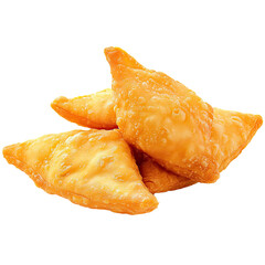 Golden fried triangular pastries.  Crispy, flaky, and delicious