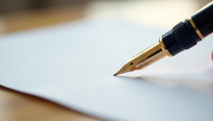 Fototapeta premium Elegant calligraphy pen poised above pristine white paper, office supplies, texture