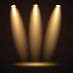 three gold warm stage spotlights effects vector 